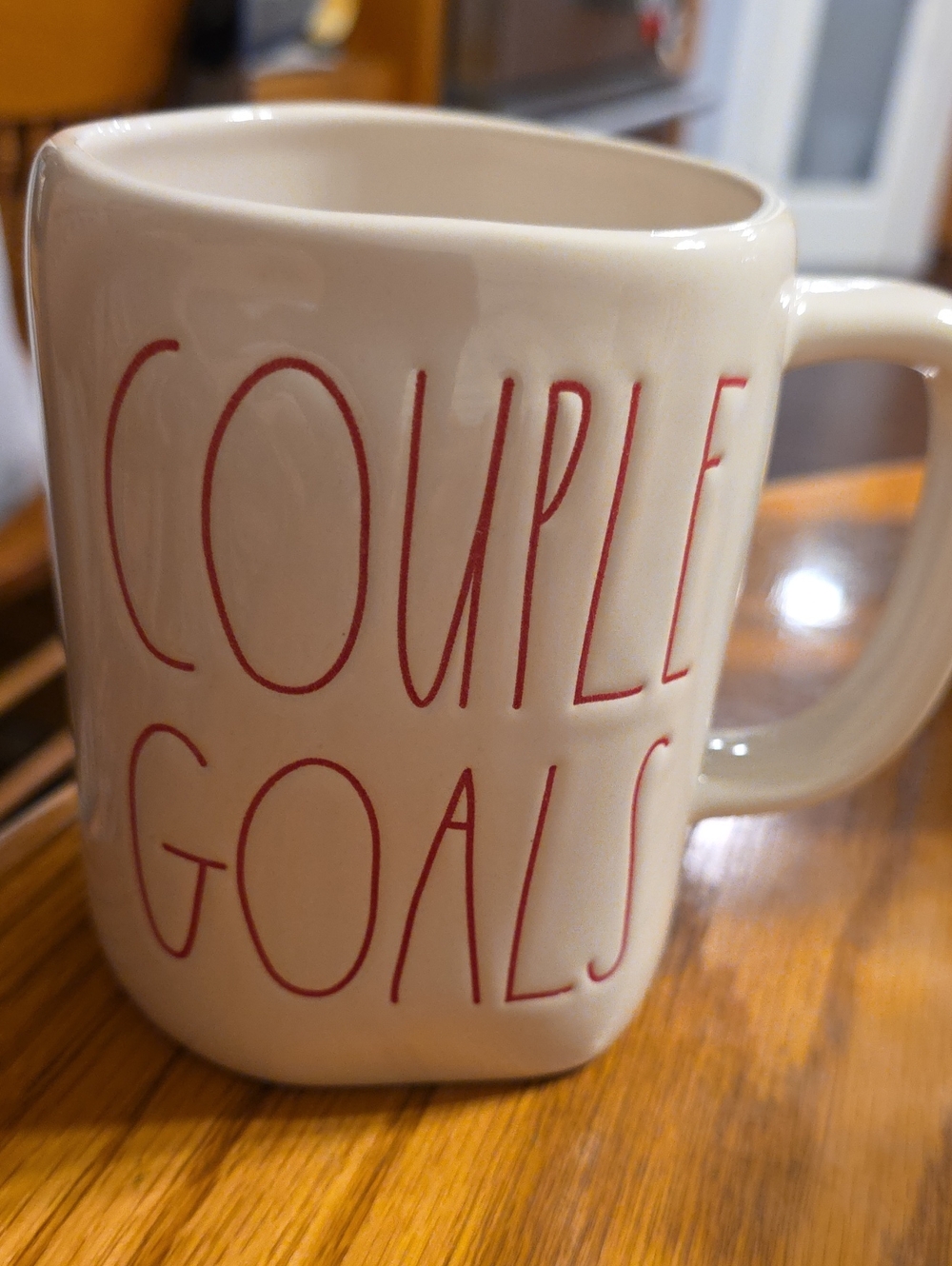 Rae Dunn. Couple Goals Ceramic Coffee Mug - Cream with Red Lettering